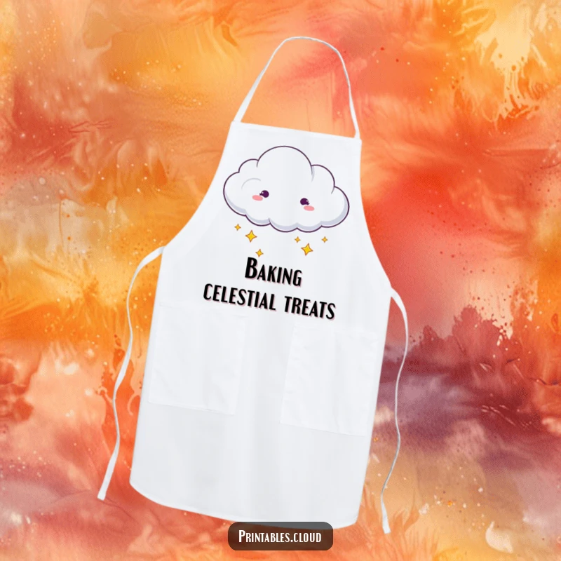 Funny dreaming cloud with stars drifting from edges apron, kitchen wear, whimsical and humorous, ideal funny gift.