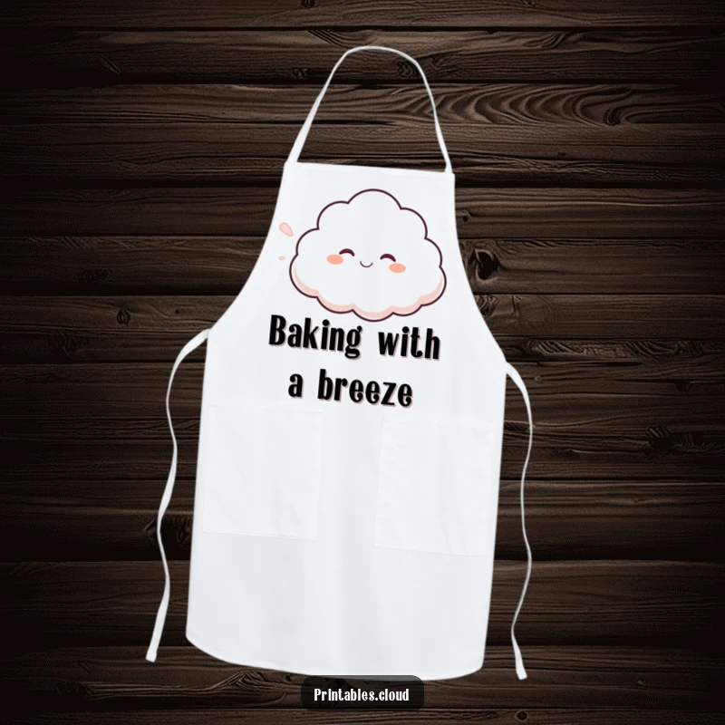 Funny giggling cloud apron, blowing a gentle breeze, a humorous kitchen garment for protection and smiles.