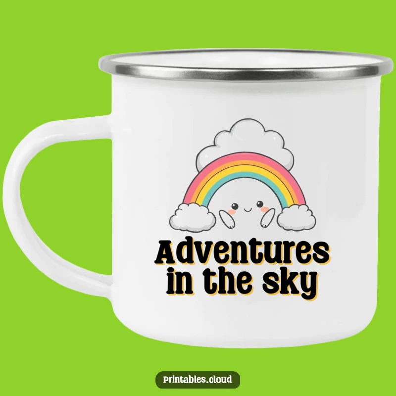 Funny Mischievous Cloud Rainbow Camping Mug, Adventure Ready Humor