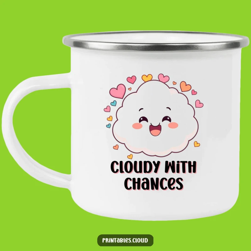 Funny Cloud Raining Hearts Camping Mug: Adventure with a Smile