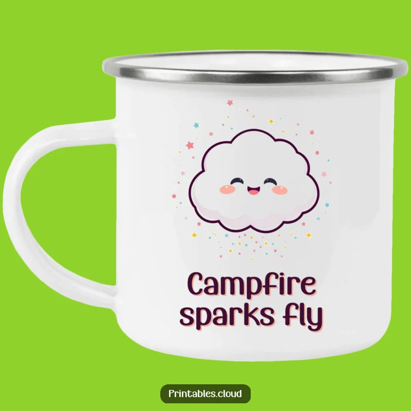 Funny Enamel Cloud Camping Mug - Confetti Giggling Character Gift for Campers