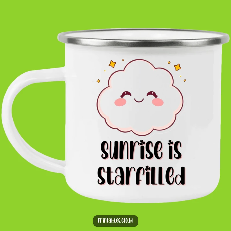Funny Happy Cloud Camping Mug: Giggling Star Sprinkle Adventure Gift