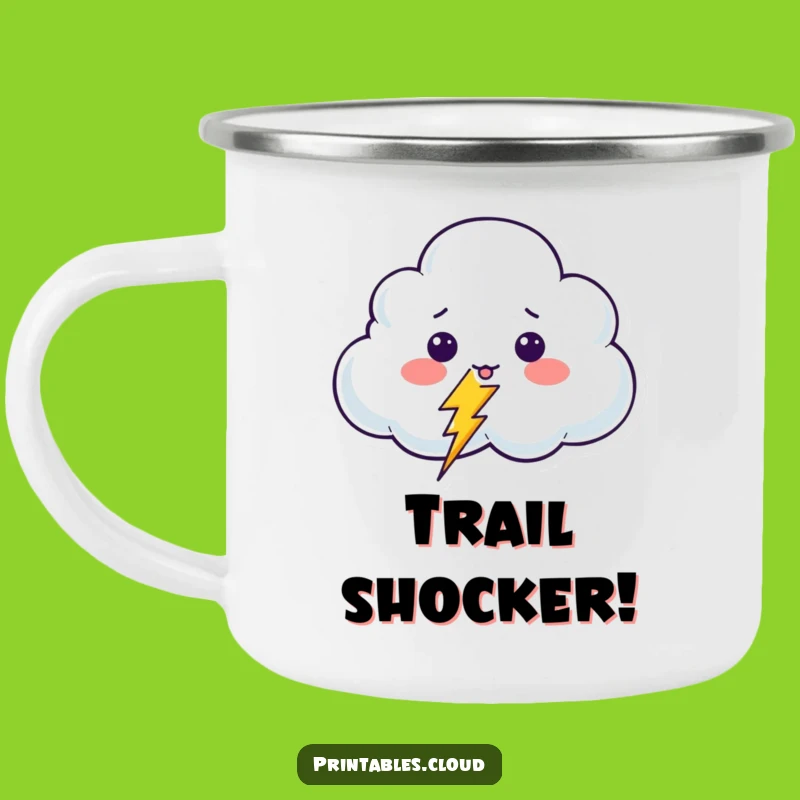 Funny Surprised Cloud Camping Mug: Adventure with Electric Humor