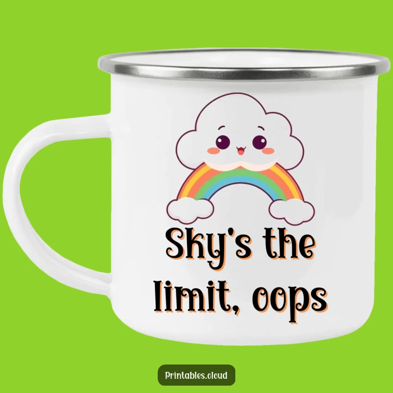 Funny Surprised Cloud Camping Mug: Peeking Over Rainbow, Whimsical Outdoor Gear, Perfect Funny Gift