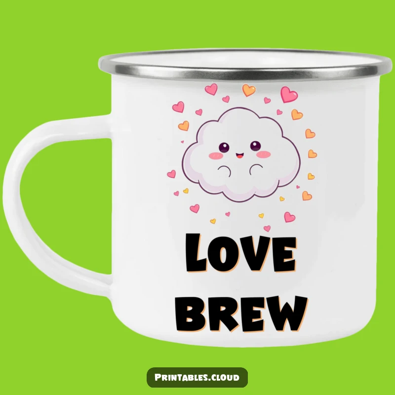 Funny Heart Rain Cloud Camping Mug: Fluffy Character, Heart Shower, Sweet Gift