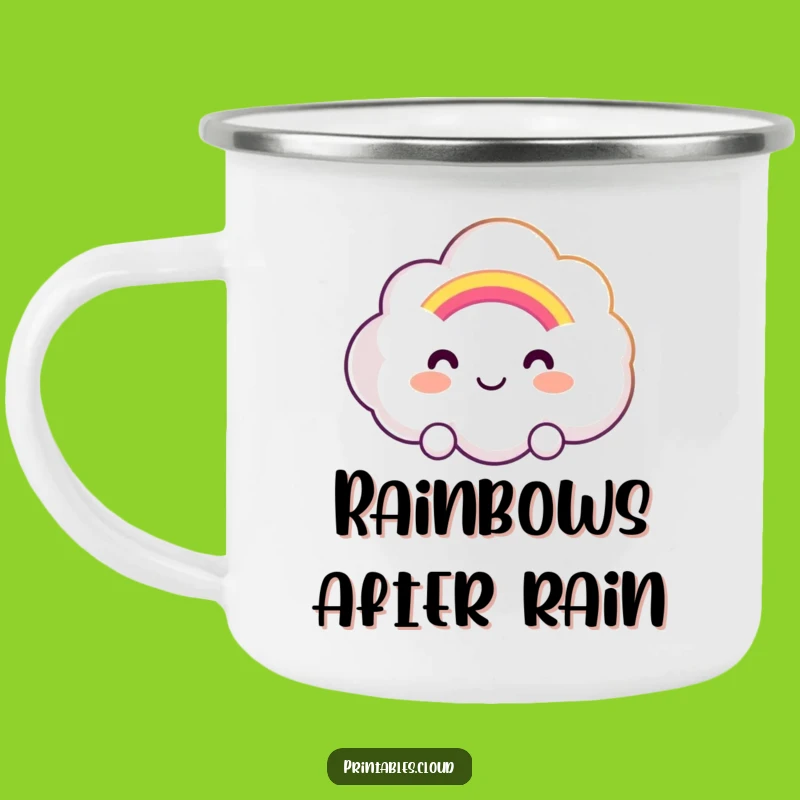 Funny Rainbow Cloud Camping Mug: Smiling Cloud, Cheerful Outdoor Gift