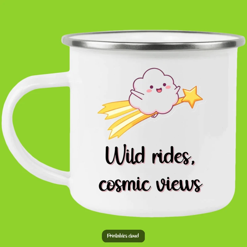 Funny Shooting Star Cloud Camping Mug: Happy Rider's Cosmic Adventures