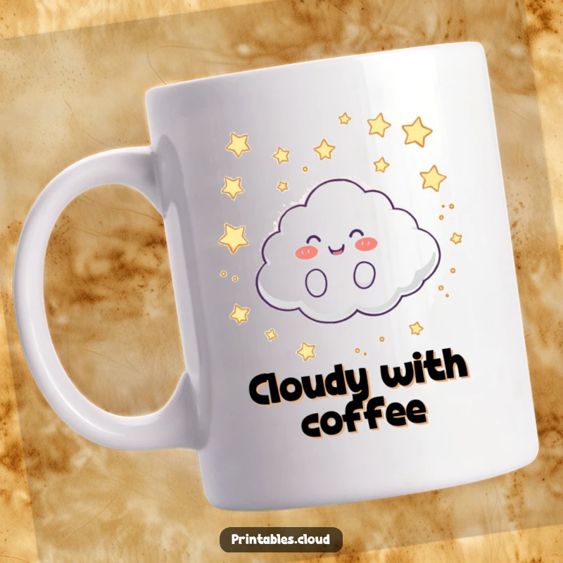 Funny Mug: A happy, fluffy cloud character giggles joyfully while rolling across a vibrant, star-filled night sky.