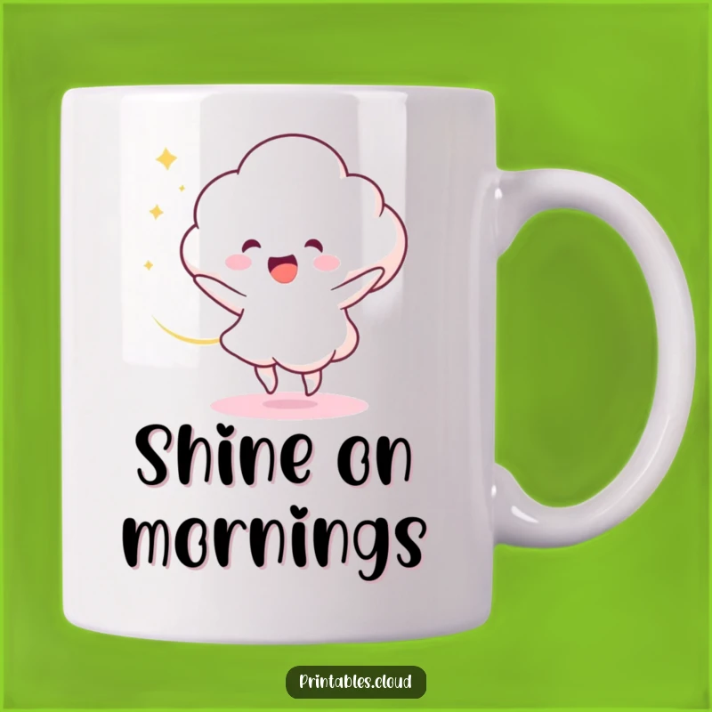 Funny Cloud Dancer Mug: Delighted Character Swirling with Light, Joyful Gift Idea