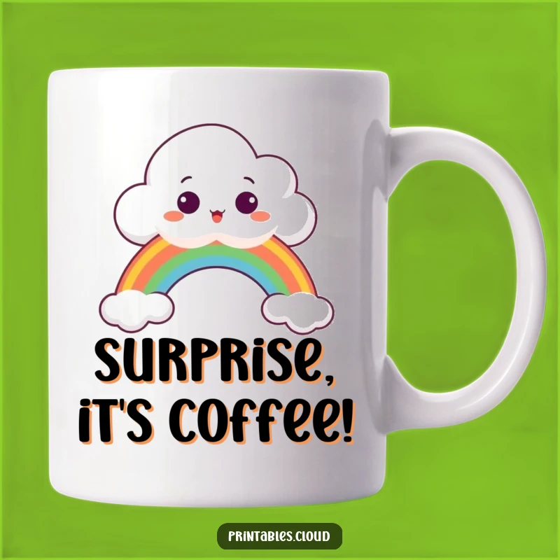Funny Surprised Cloud Mug: Peeking Over Rainbow, Whimsical Humorous Gift for Dreamers