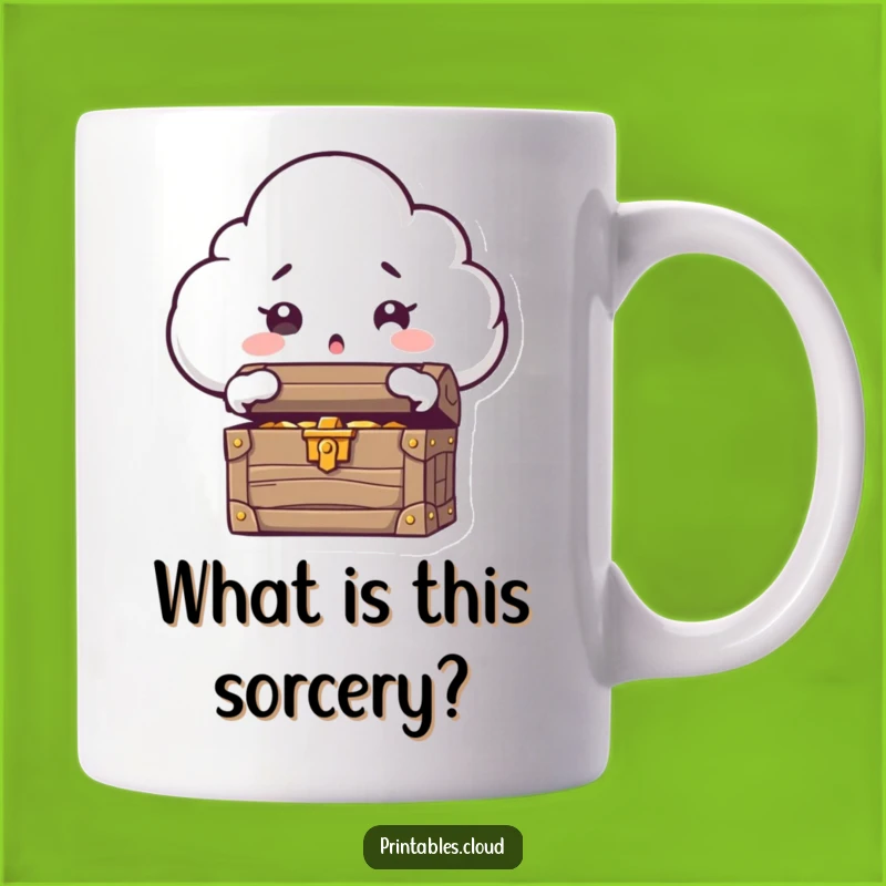 Funny Surprised Cloud Treasure Chest Mug - Shocked Character Gift for Discovery Lovers