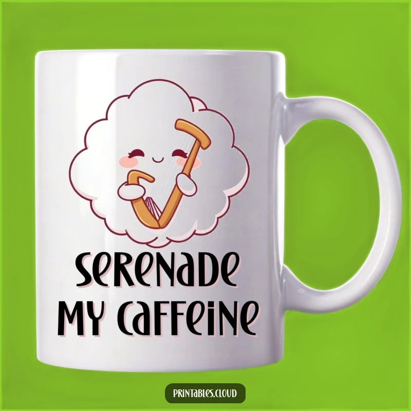 Funny Cloud Harp Mug: Cheerful Celestial Music Gift for Melody Lovers
