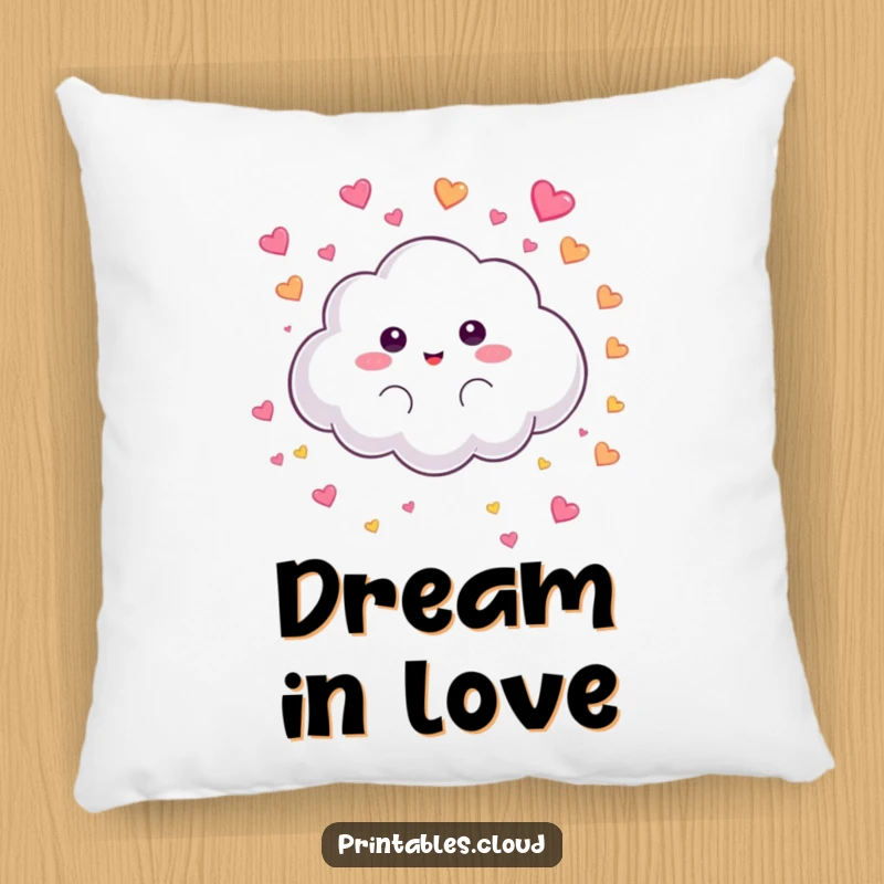 Funny Pillow: A fluffy cloud character playfully rains colorful hearts, offering a humorous and cozy touch.
