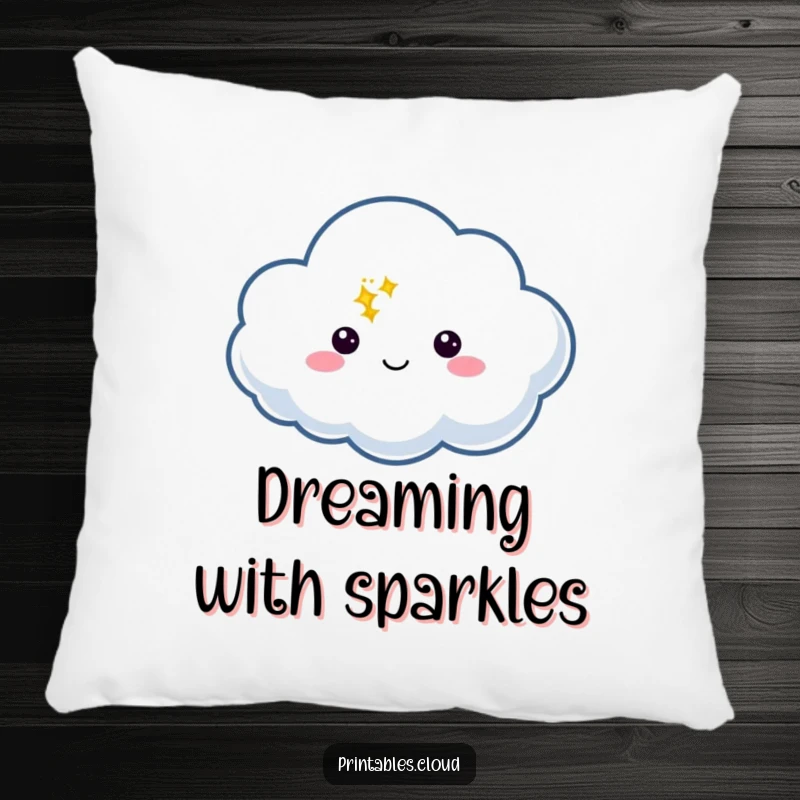 Funny Pillow showcasing a cloud character with a speech bubble containing a bright twinkle, designed for comfort and magic.