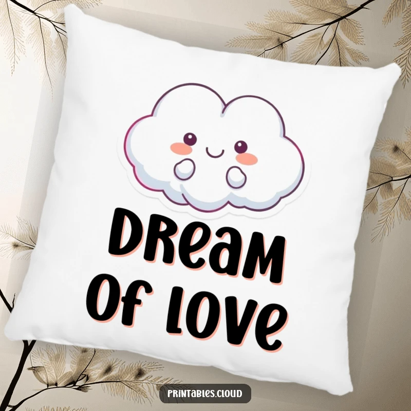 Funny decorative pillow with a heart-shaped cloud character floating happily, perfect for adding comfort and a loving touch.