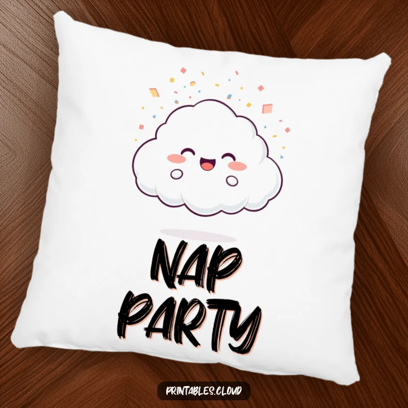 Funny Pillow: A joyful cloud character showers light particles like confetti, offering a humorous and festive touch.