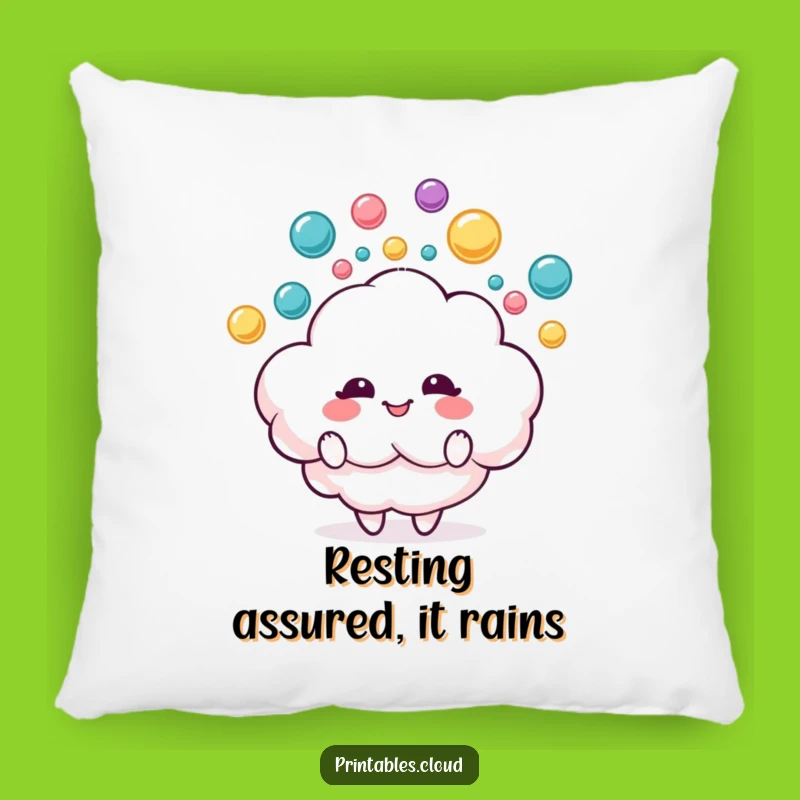 Funny Cloud Juggling Raindrops Pillow, Comfy & Cheerful Accent