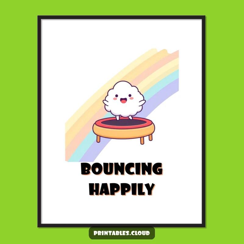 Funny Happy Cloud Rainbow Trampoline Digital Art - Instant Cheerful Decor
