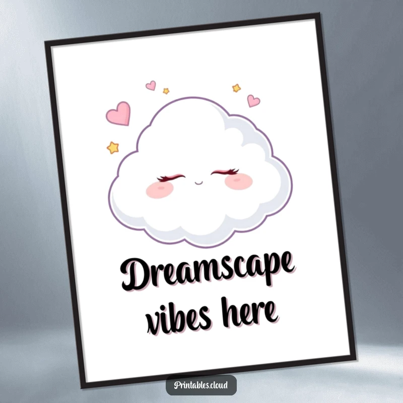 Funny dreaming cloud digital art print, showcasing eyes closed, enraptured by sugar plum visions for instant whimsical decor.