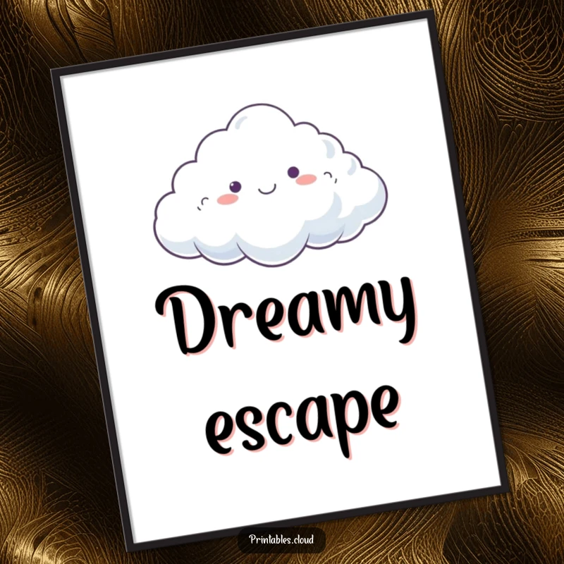 Funny digital art print of a dreamy cloud happily drifting on a gentle breeze, perfect for instant calm decor.