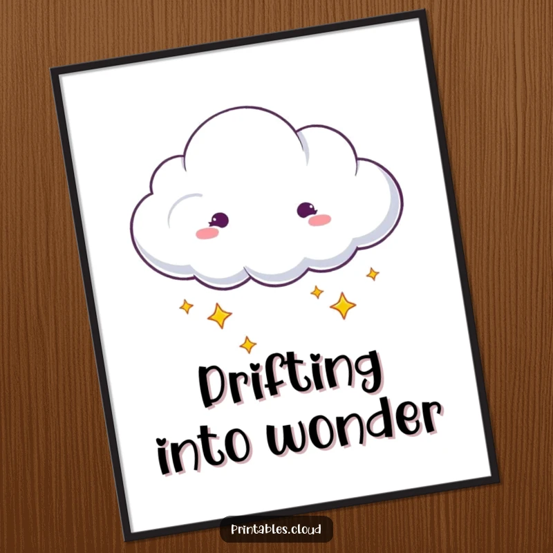 Funny dreaming cloud with stars drifting from edges digital art print, whimsical illustration, celestial humor, perfect funny gift.