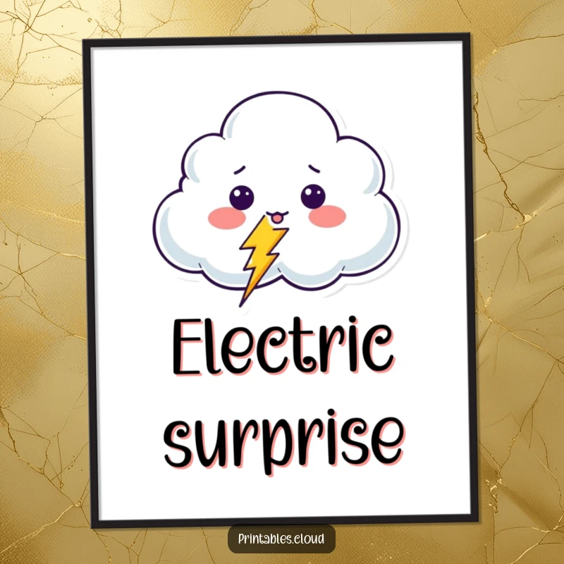 Funny Surprised Cloud Digital Art Print of a shocked cloud character startled by a giggling lightning bolt, perfect for instant humorous decor.
