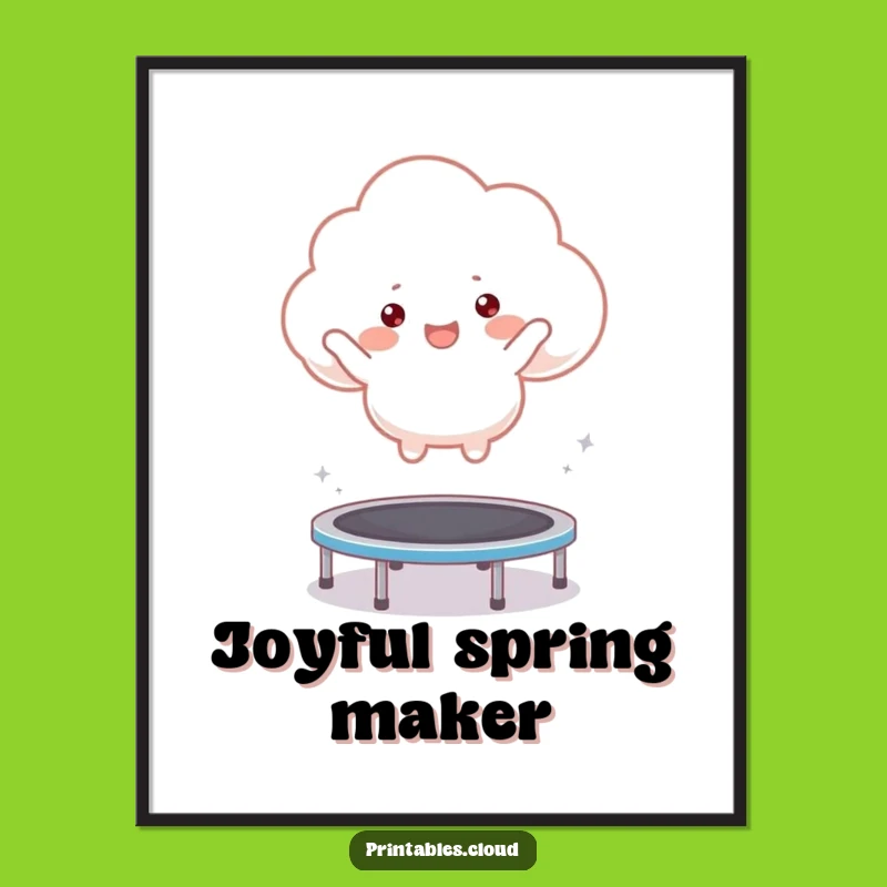 Funny Bouncing Cloud Digital Art: Instant Download of Joyful Energy and Whimsy