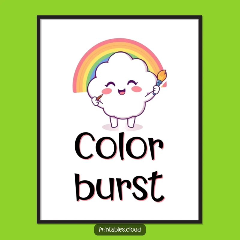 Funny Cloud Rainbow Painting Digital Art: Instant Artful Joy, Decor
