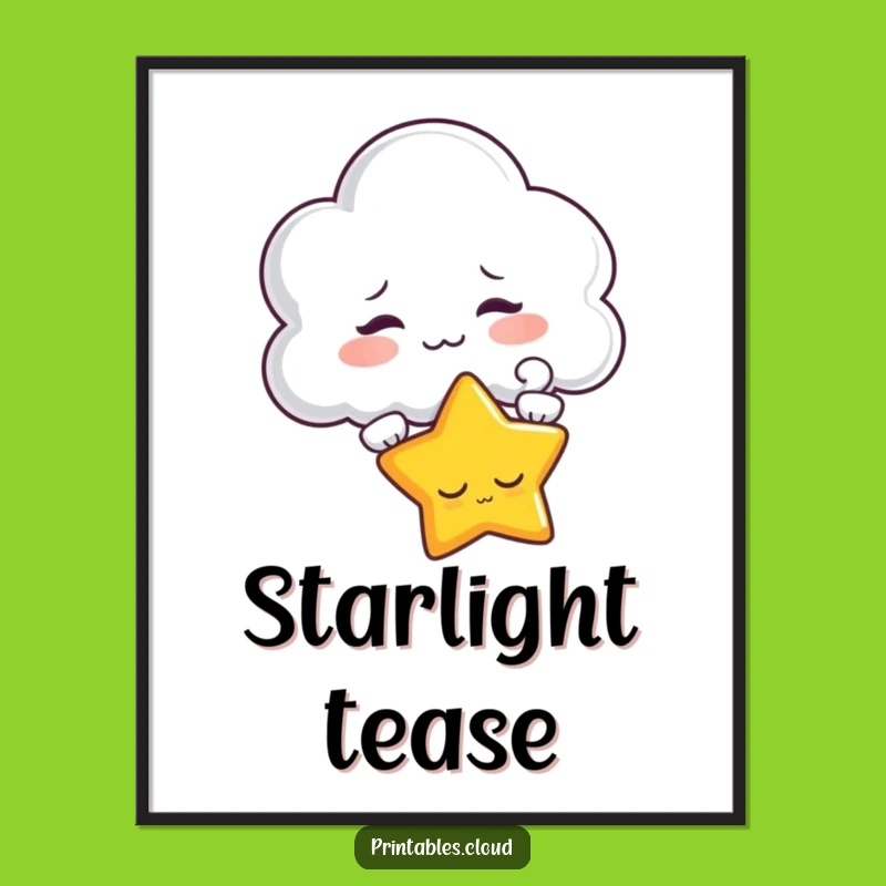 Funny Cloud Teasing Star Digital Art: Instant Mischief for Your Walls