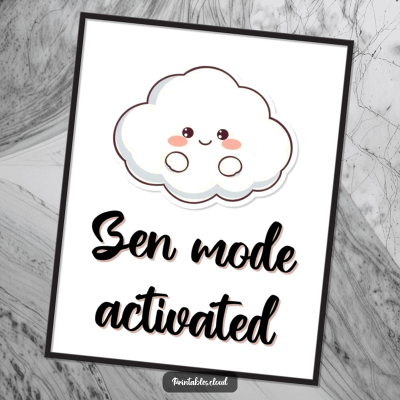 Funny Cloud Digital Art Print of a lazy, smiling cloud character, perfect for instant download and bringing humorous relaxation to any room.
