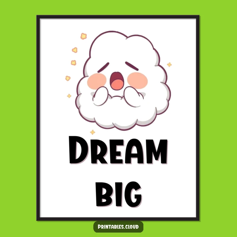 Funny Sleepy Cloud Digital Art: Yawning Character, Glowing Dust Download, Gift Art