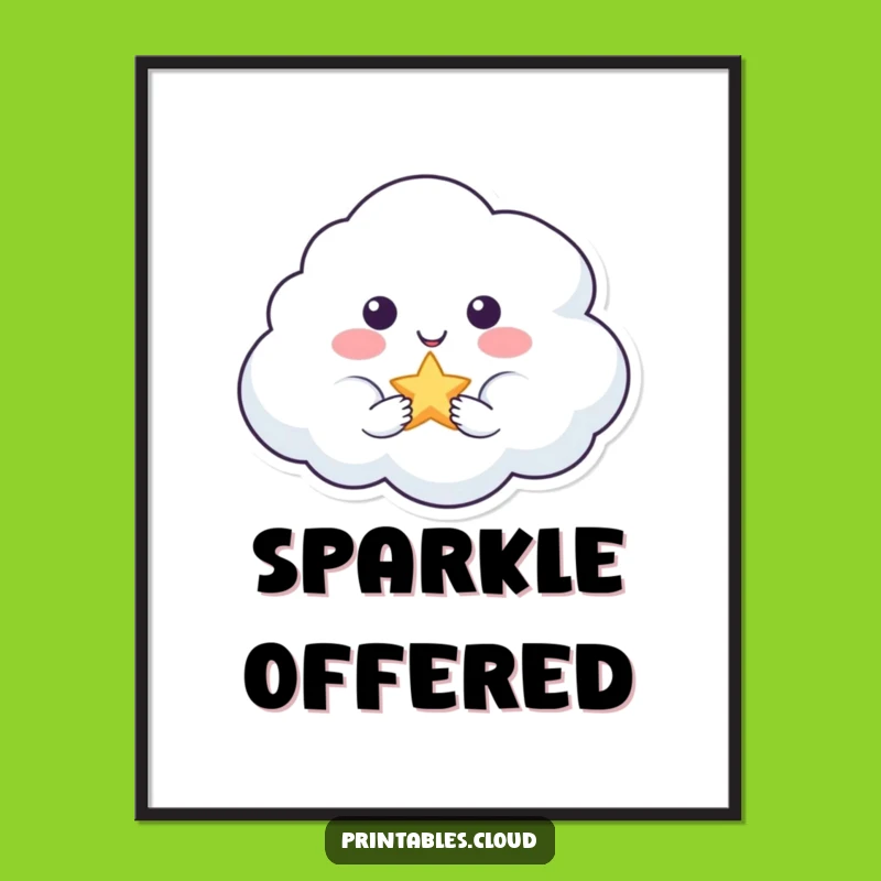 Funny Smiling Cloud Star Digital Art - Instant Magical Wall Decor