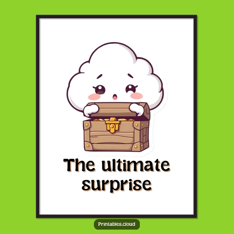 Funny Surprised Cloud Treasure Digital Art - Discovery Character Print Gift