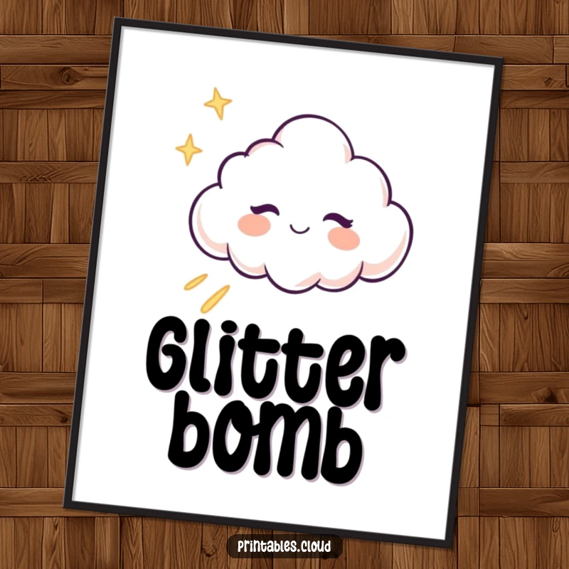 Funny Digital Art Print: A winking cloud character playfully winks, leaving a trail of glitter, a humorous and sparkling instant download.