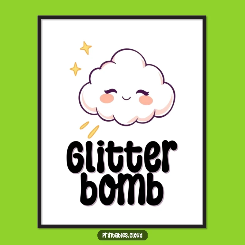 Funny Winking Cloud Digital Art: Cheeky Character, Glitter Download, Gift Art