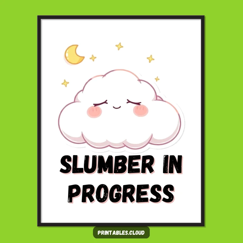 Funny Dreaming Cloud Digital Art - Snoozing Character Printable Gift