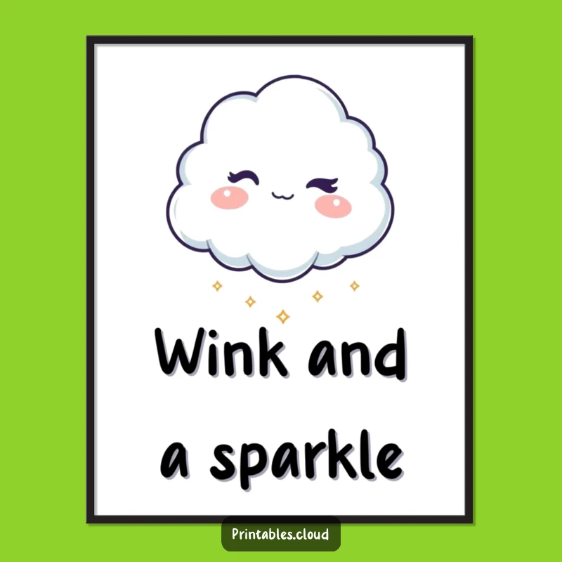 Funny Sparkle Cloud Digital Art: Mischievous Wink & Dropped Sparkles, Instant Gift