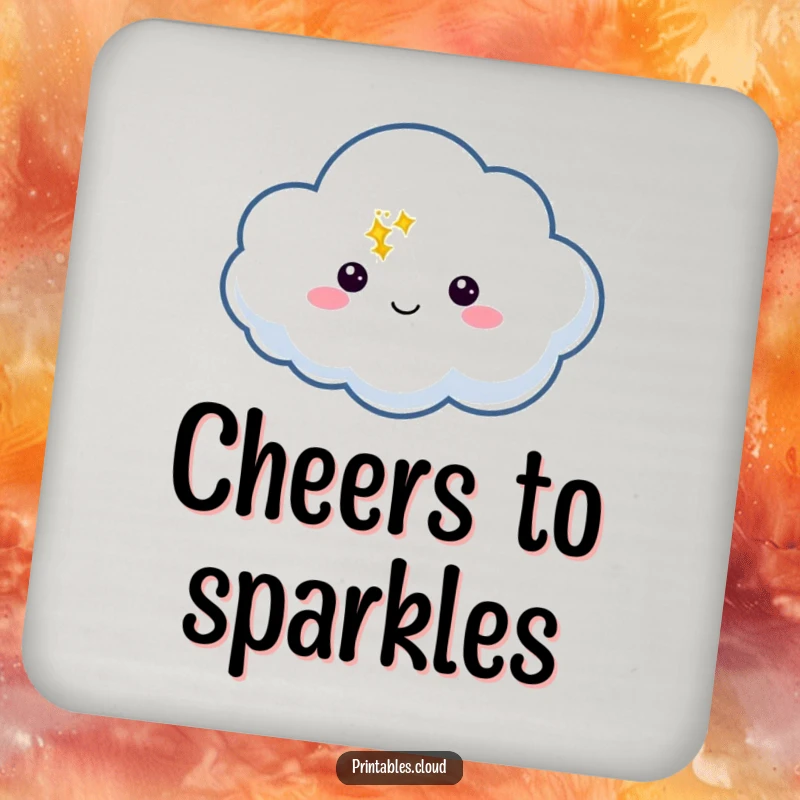 Funny Drink Coaster featuring a cloud character with a speech bubble containing a bright twinkle, adding magical charm.