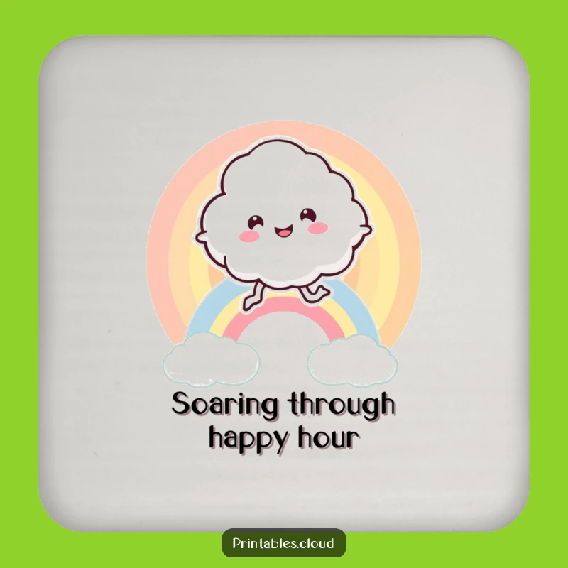Funny Cloud Drink Coaster - Bouncing Rainbow Character Table Protector Gift