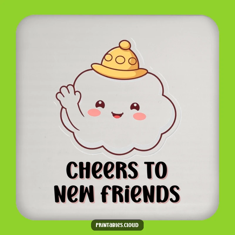 Funny Cloud Drink Coaster - Waving Hat Character Table Protector Gift