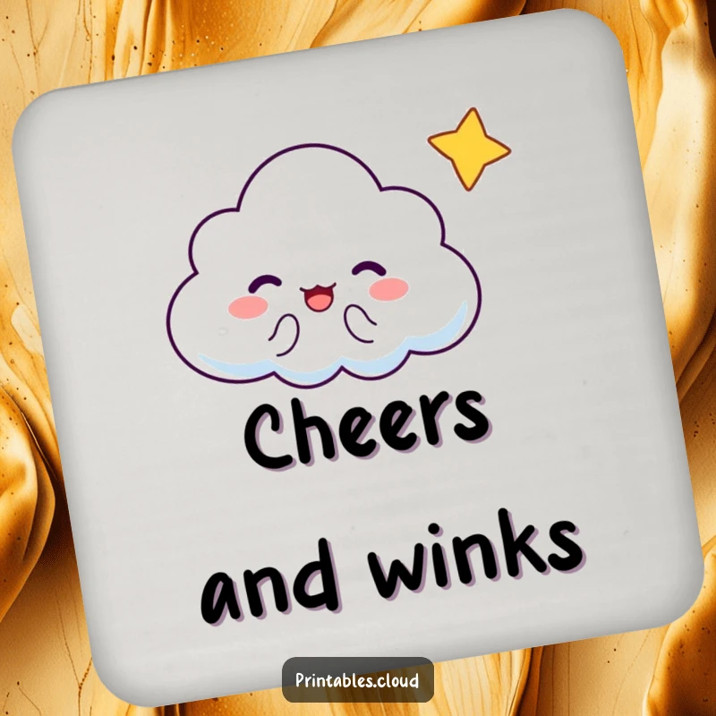 Funny Cloud Coasters: Set of coasters featuring a cheering cloud character and a winking star.