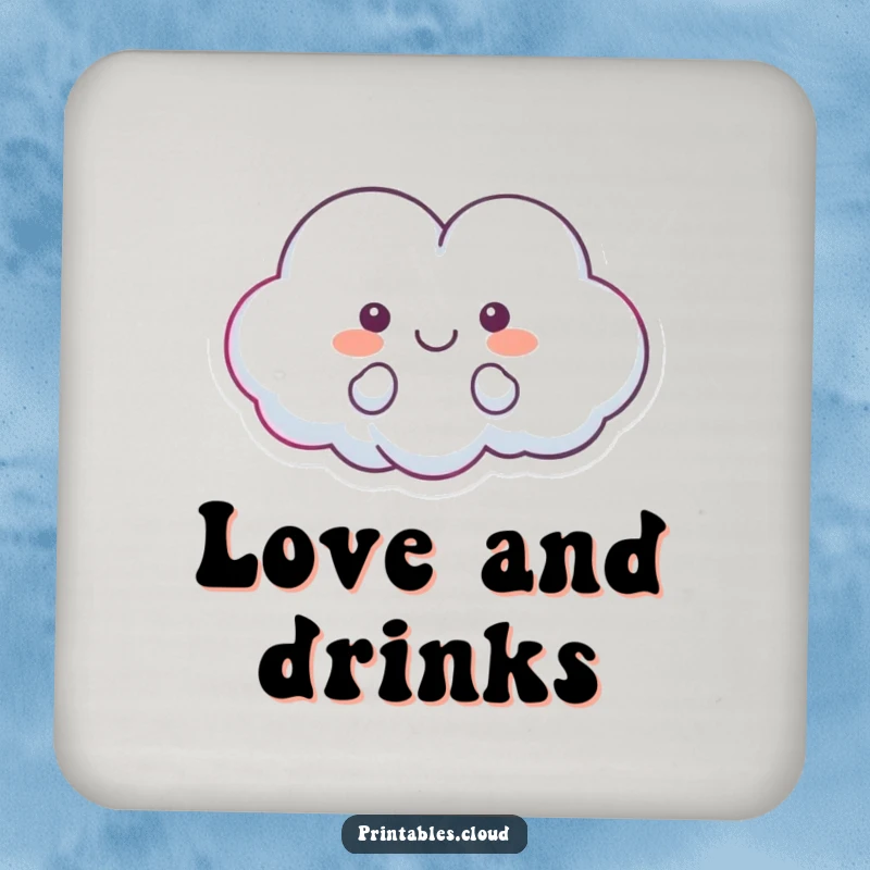 Funny drink coaster with a heart-shaped cloud character floating happily, bringing love and humor to any surface.