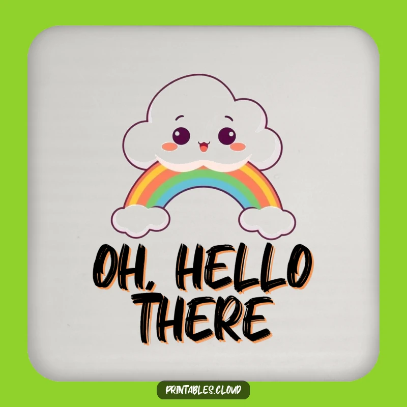 Funny Surprised Cloud Coaster: Peeking Over Rainbow, Whimsical Protection, Ideal Funny Gift