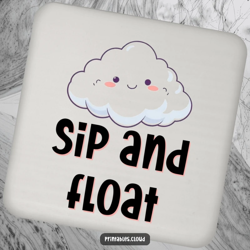 Funny Drink Coaster featuring a dreamy cloud happily drifting on a gentle breeze, adding a peaceful touch.