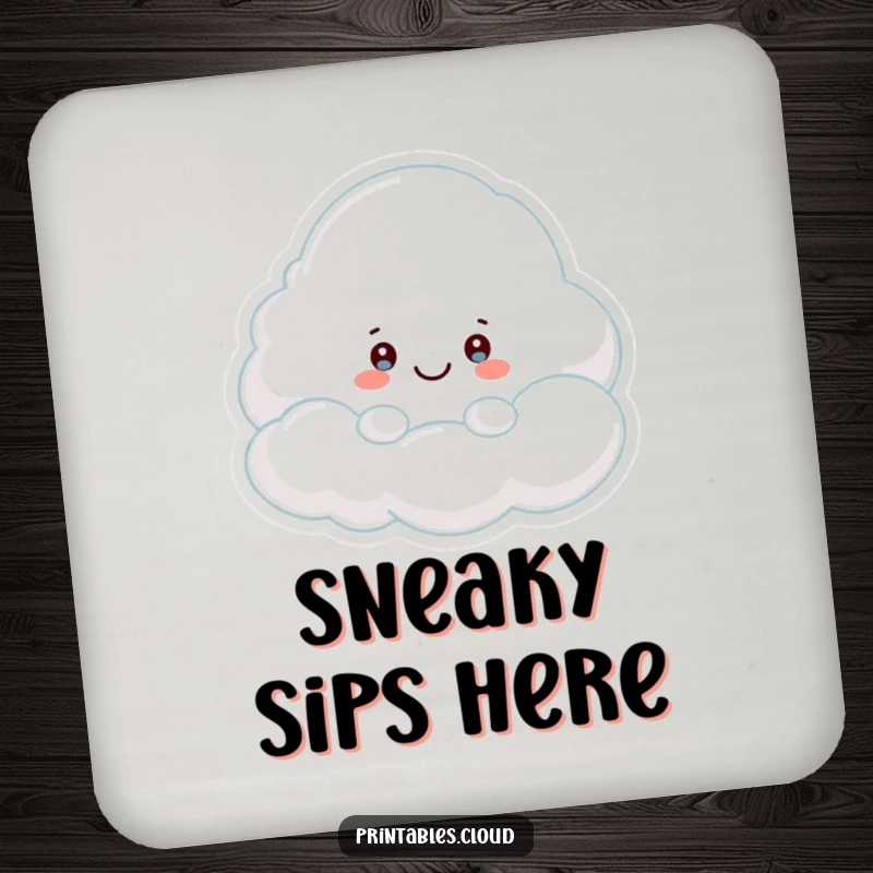 Funny Coaster: A cloud character playfully peeking out from behind a smiling cloud, adding humor and surprise.