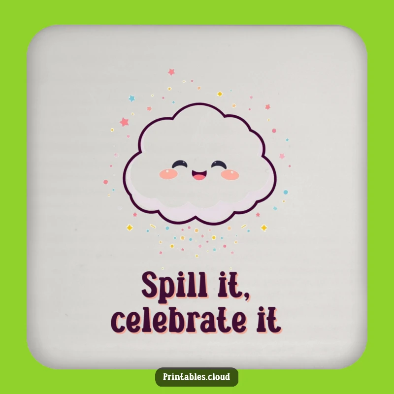 Funny Cloud Drink Coaster - Confetti Giggling Character Table Protector Gift