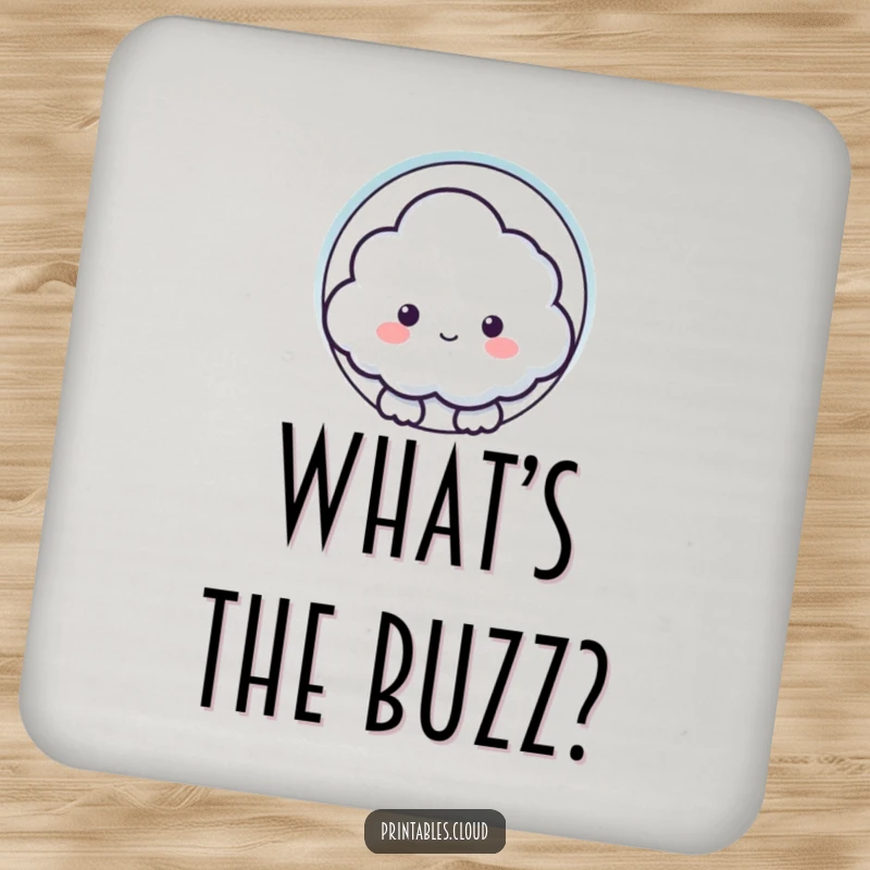 Funny coaster with a curious cloud character peeking through a keyhole shape, protecting surfaces with whimsical intrigue.