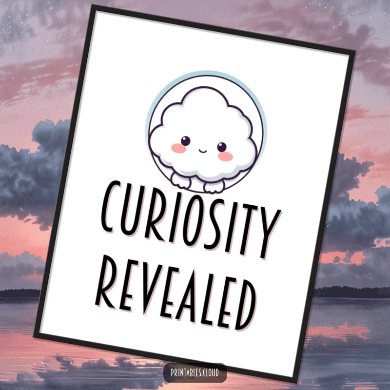 Funny poster of a curious cloud character peeking through a keyhole shape, bringing intrigue and playful discovery to your walls.