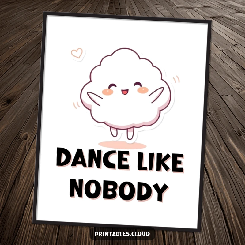 Funny poster art of a cloud character doing a silly dance in a gentle breeze, capturing the essence of carefree joy and movement.