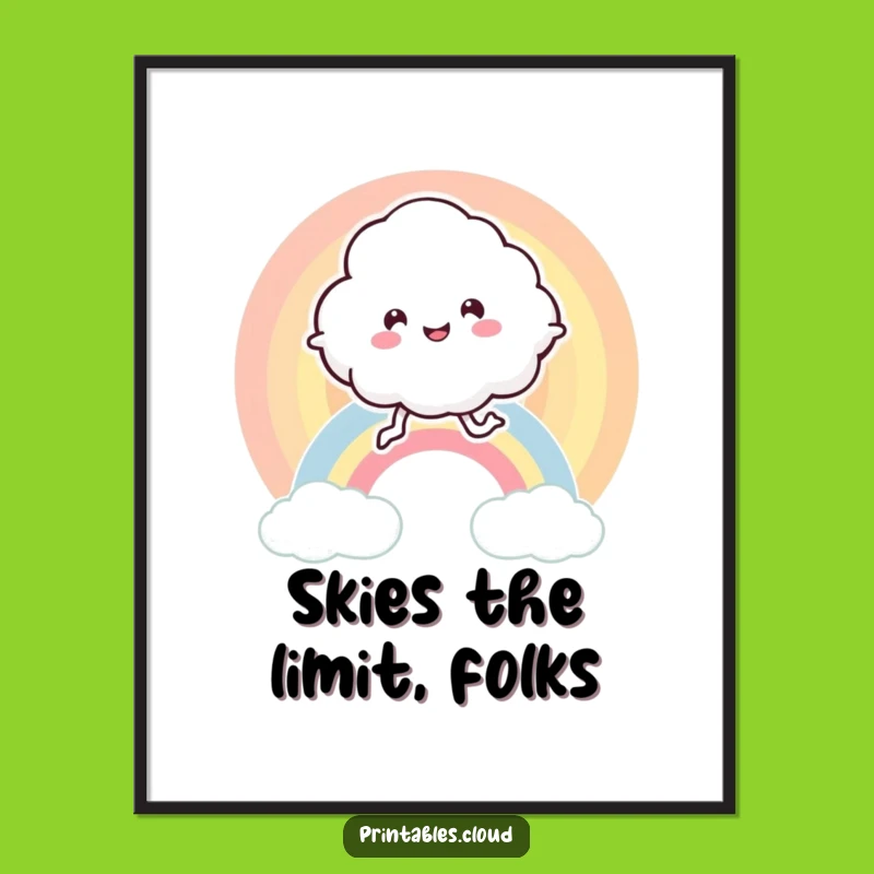 Funny Bouncing Cloud Rainbow Poster - Joyful Character Art Print Gift